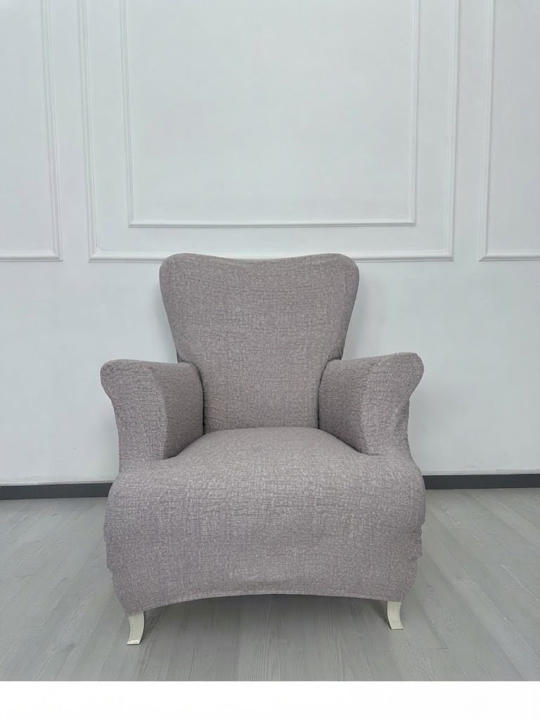 Döşemelik Kumaş Düz Keten Lastikli Kayma Yapmayan   Tek kişilik Berjer Koltuk Örtüsü 1+1