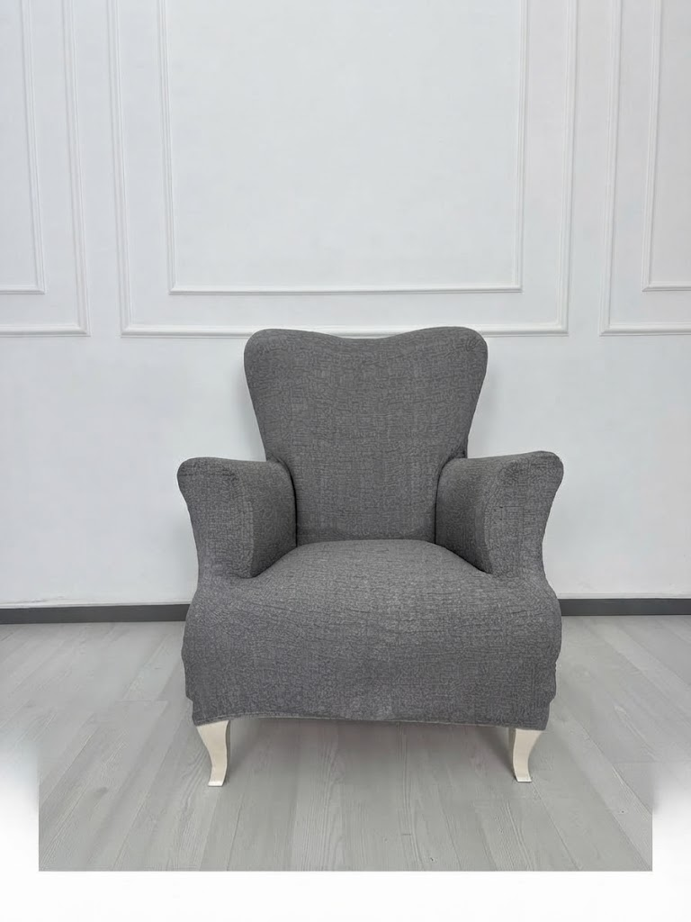 Döşemelik Kumaş Düz Keten Lastikli Kayma Yapmayan Tek Kişilik Berjer Koltuk Örtüsü 1+1